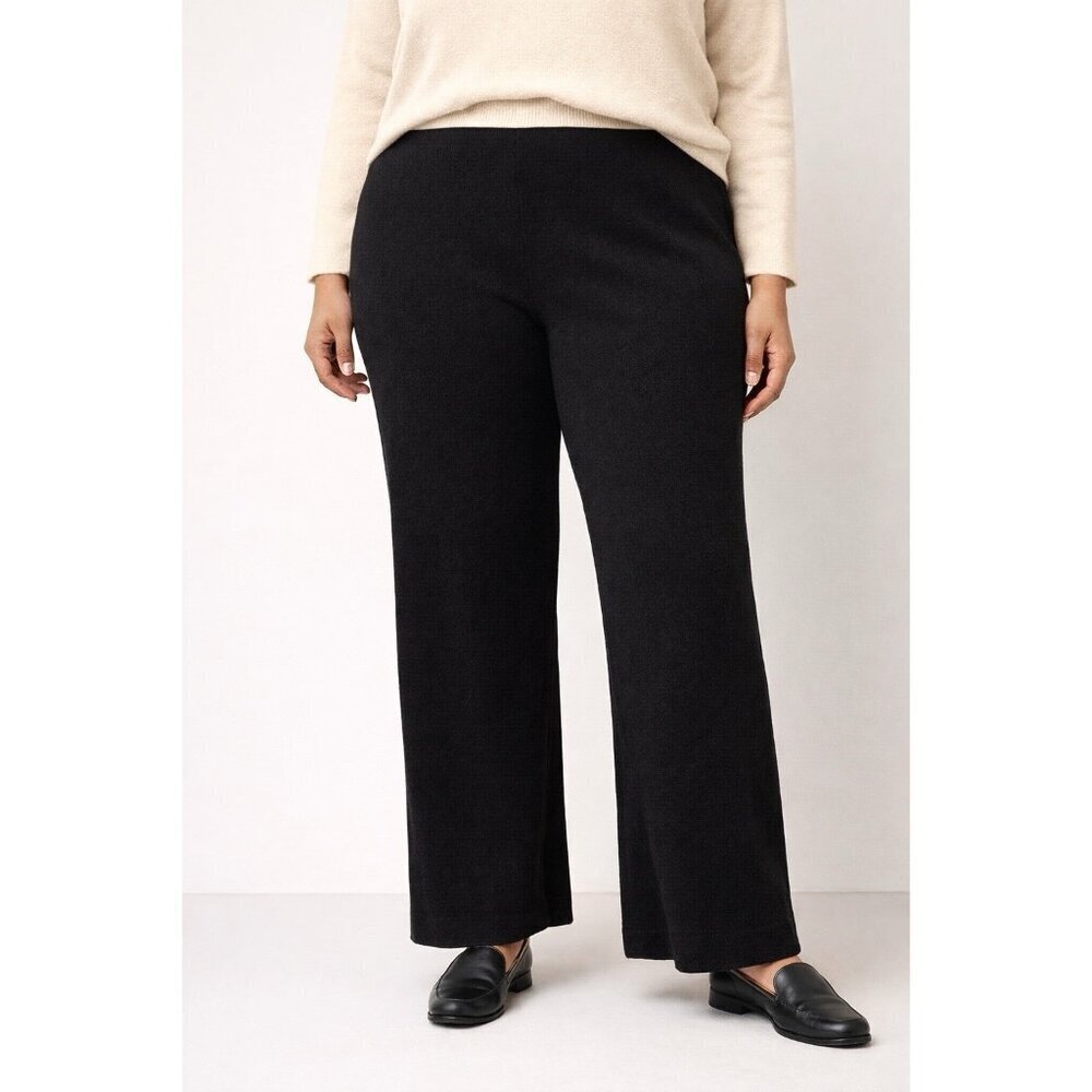Vintage Magaret O'Leary Womens Pant Sz 3 Large Black Wool Knit Pull On Wide Leg